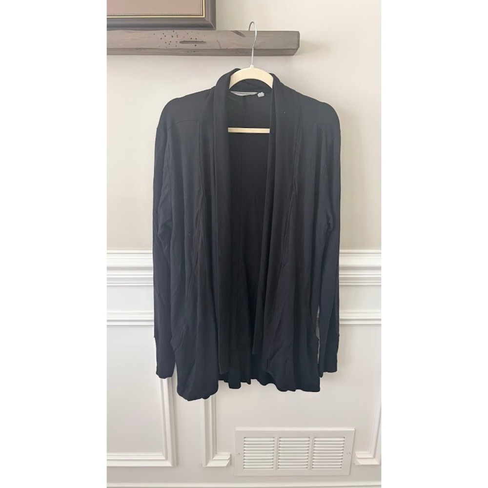 Athleta Pranayama Wrap II Black Open Front Cardigan Sweater Pockets Womens XL